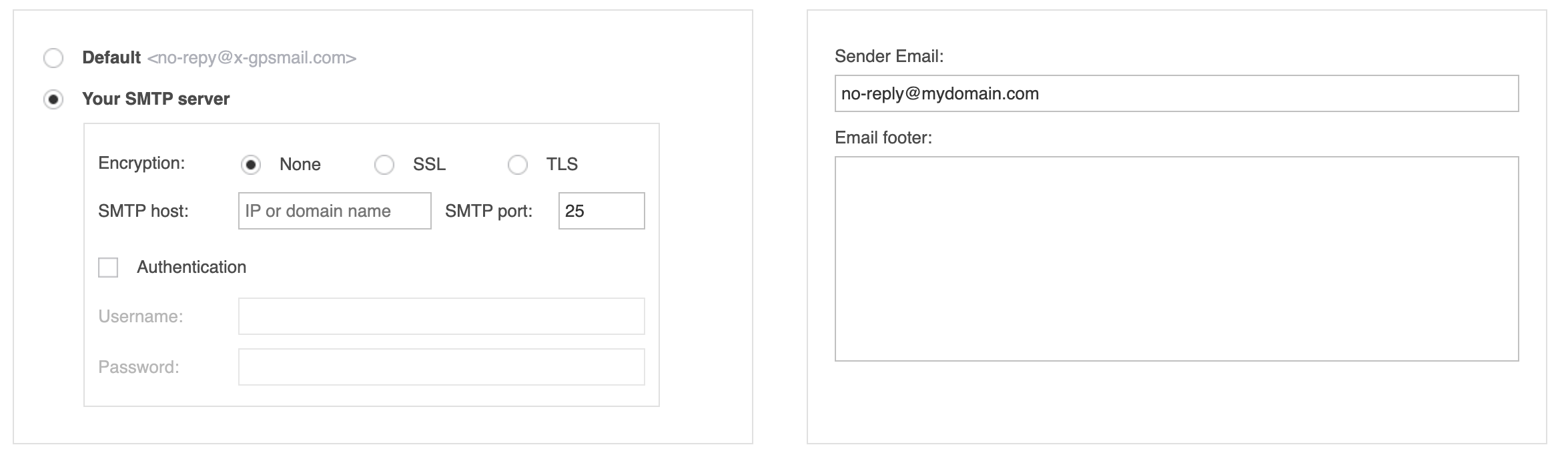 SMTP on Admin Panel