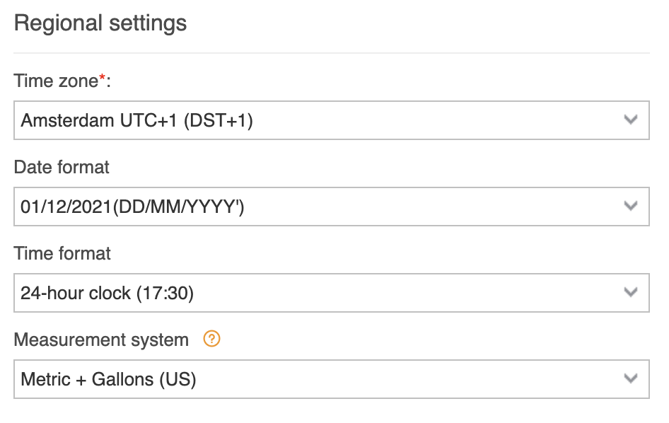 time and measurement settings