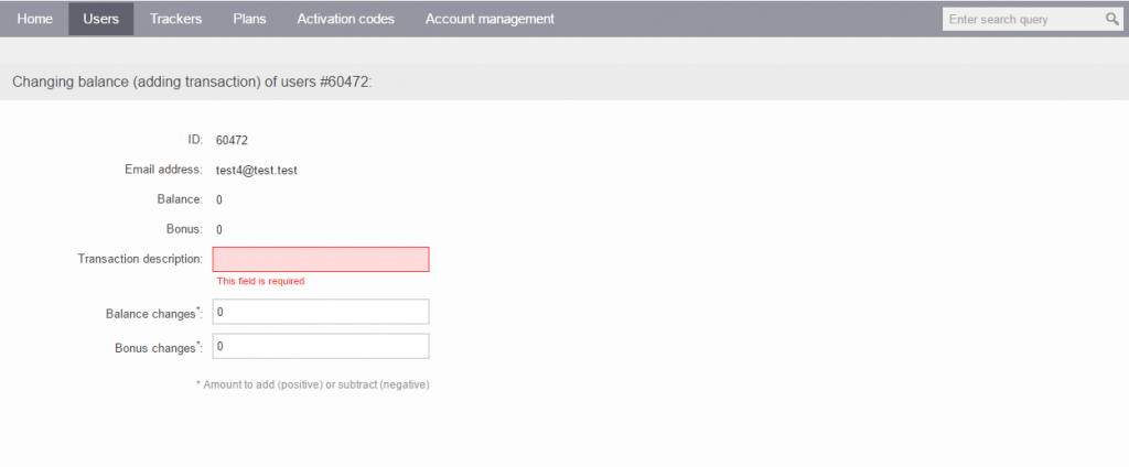 User Transaction - Changing Balance