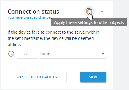 How to customize connection timeout on devices - copy settings button