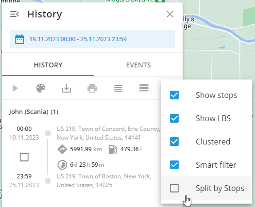 Displaying tracks in interval mode