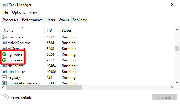 Checking Nginx status - Windows