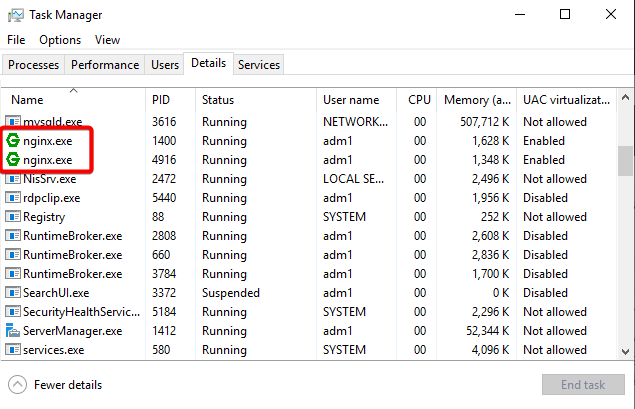 Nginx running