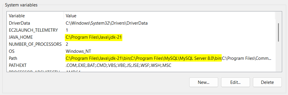 Environment variables