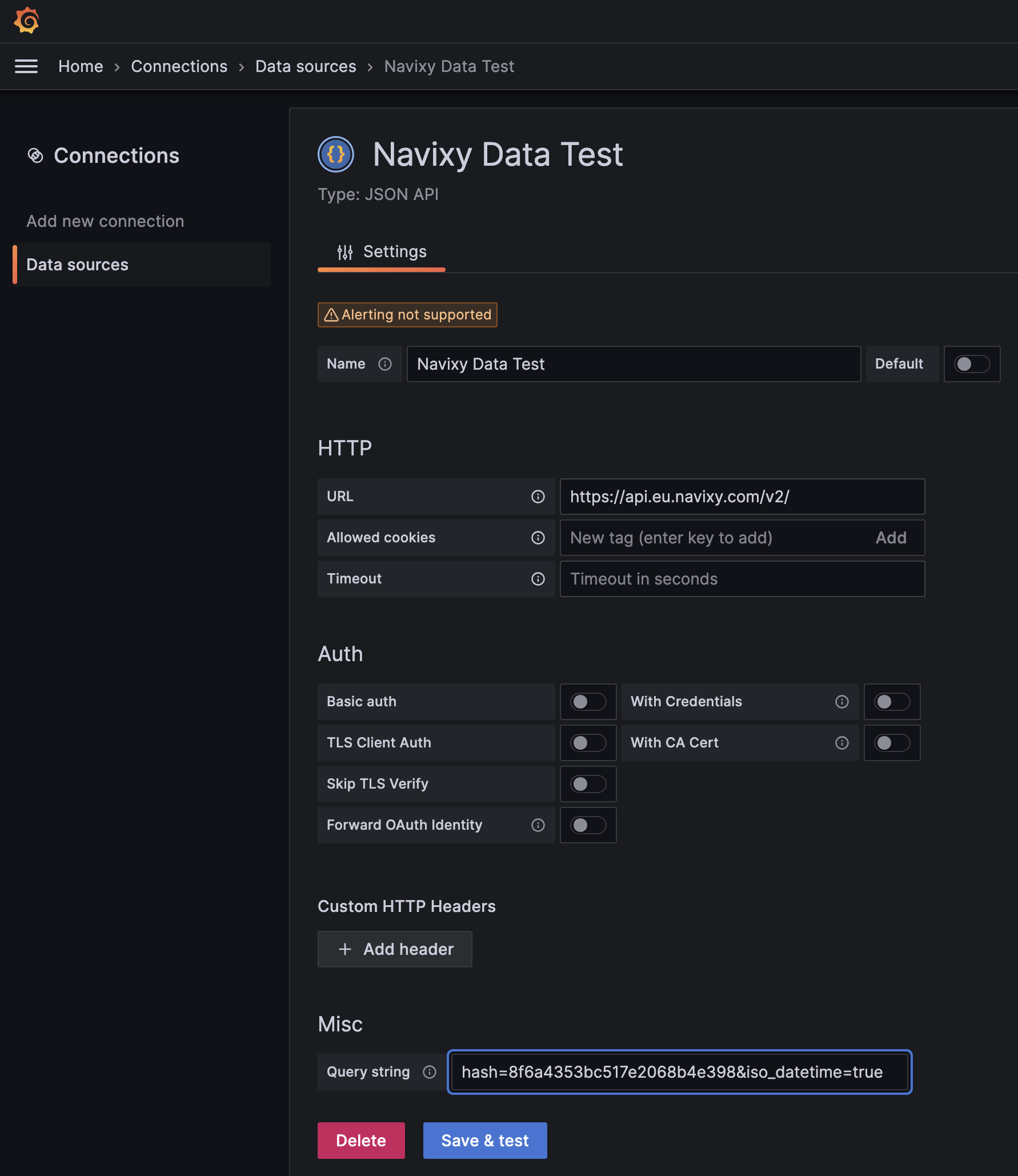 Grafana and Navixy API - data source setting up