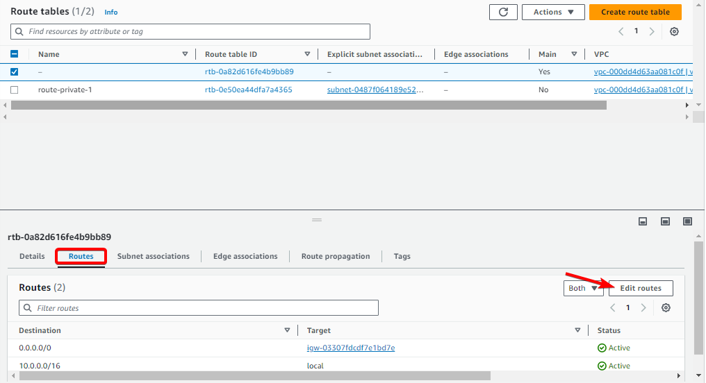 AWS route tables for Navixy On-Premise