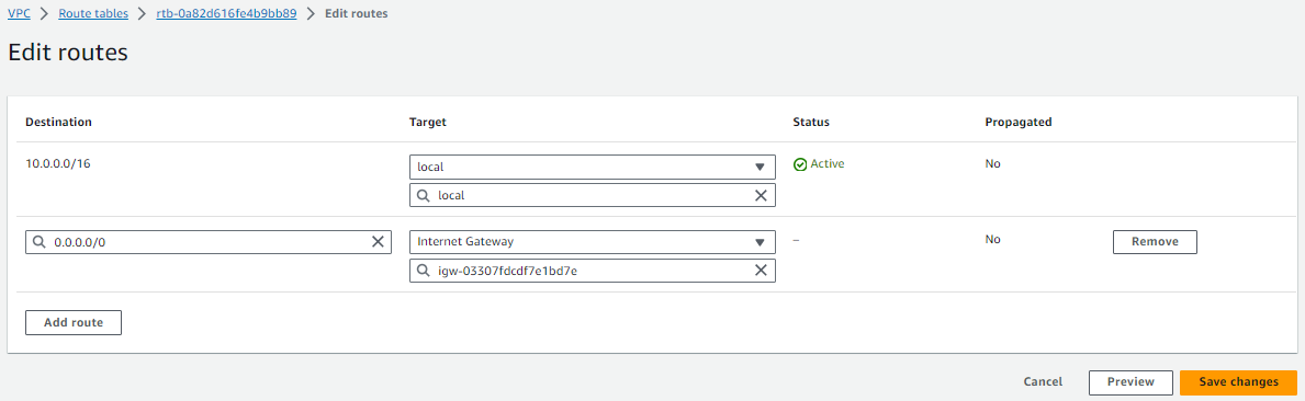 AWS route tables