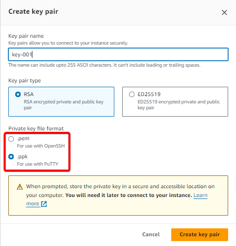 AWS instance key pairs for Navixy On-Premise