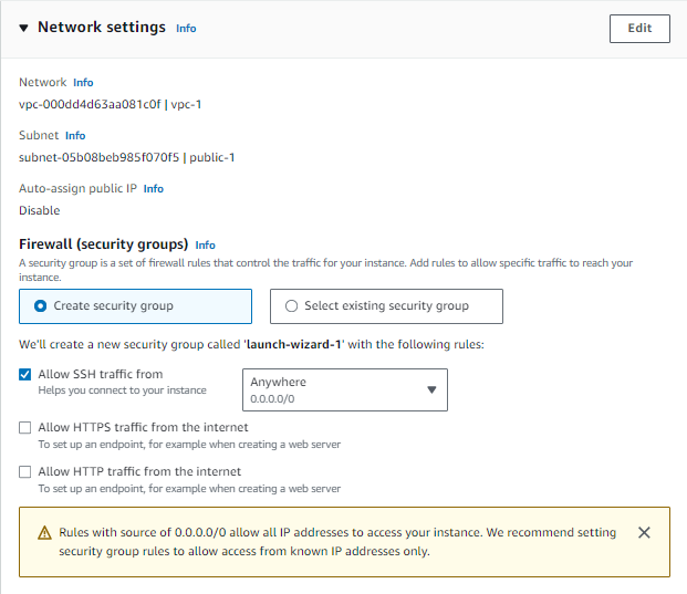 AWS instance network settings for Navixy On-Premise