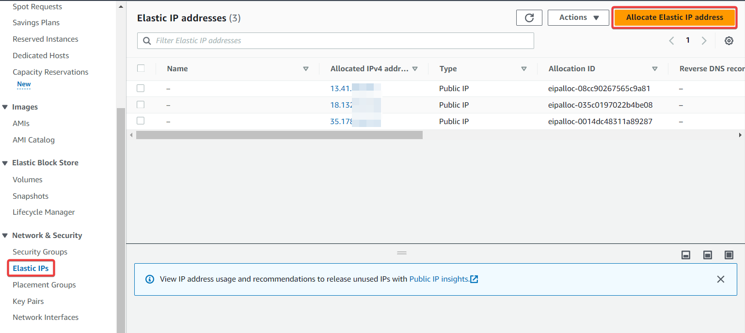 AWS instance IPs for Navixy On-Premise