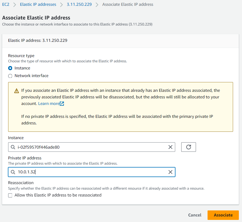 AWS instance IP settings for Navixy On-Premise