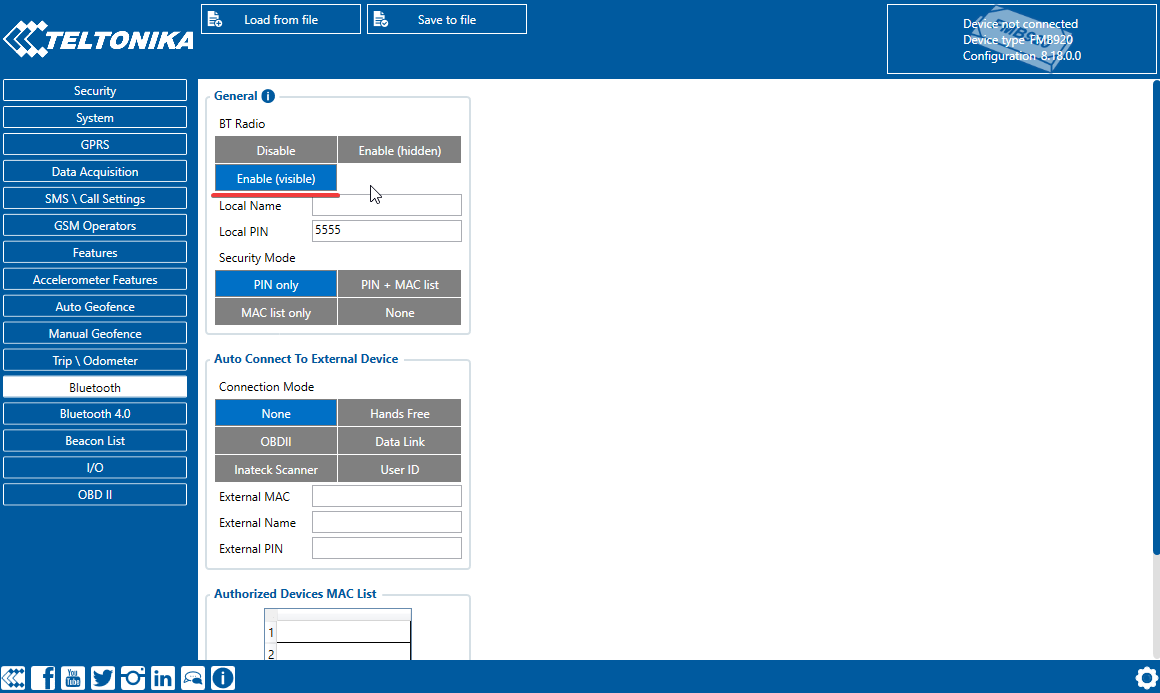 Enabling Bluetooth settings to send BLE data