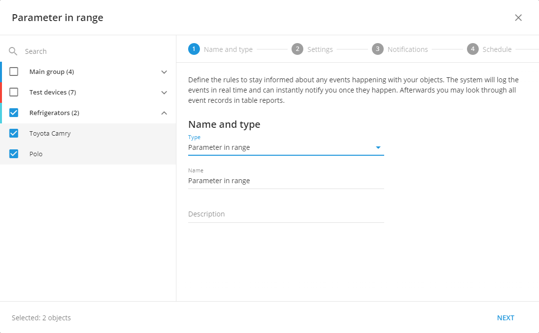 Choosing alert rule type and devices