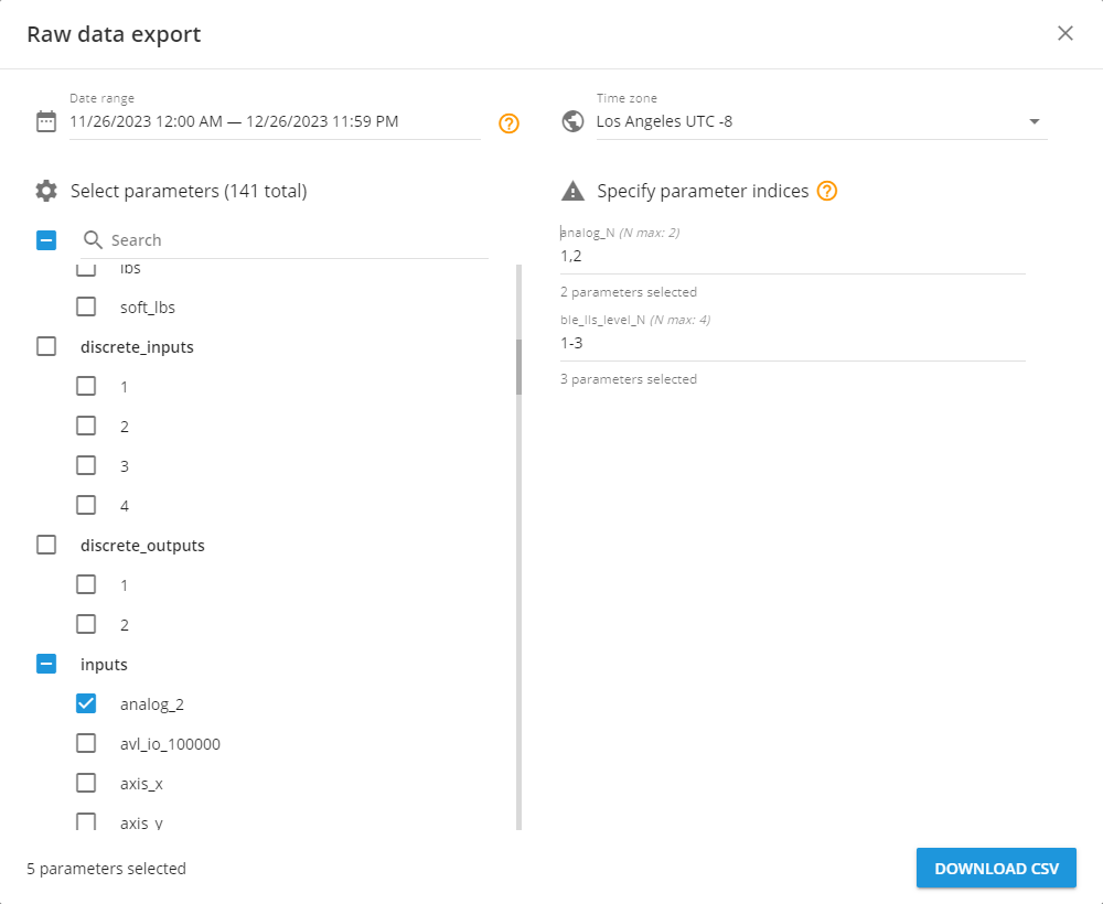 Raw data export tool window