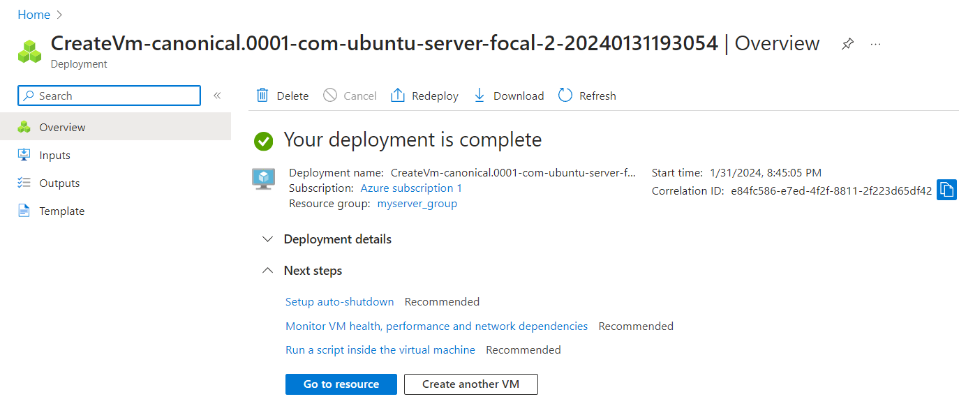 Azure VM deployed