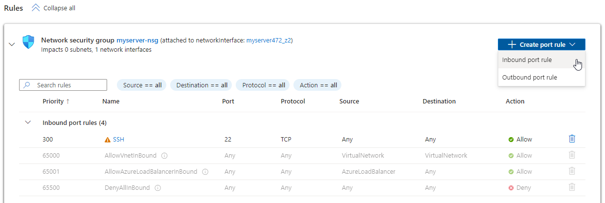 Azure network settings