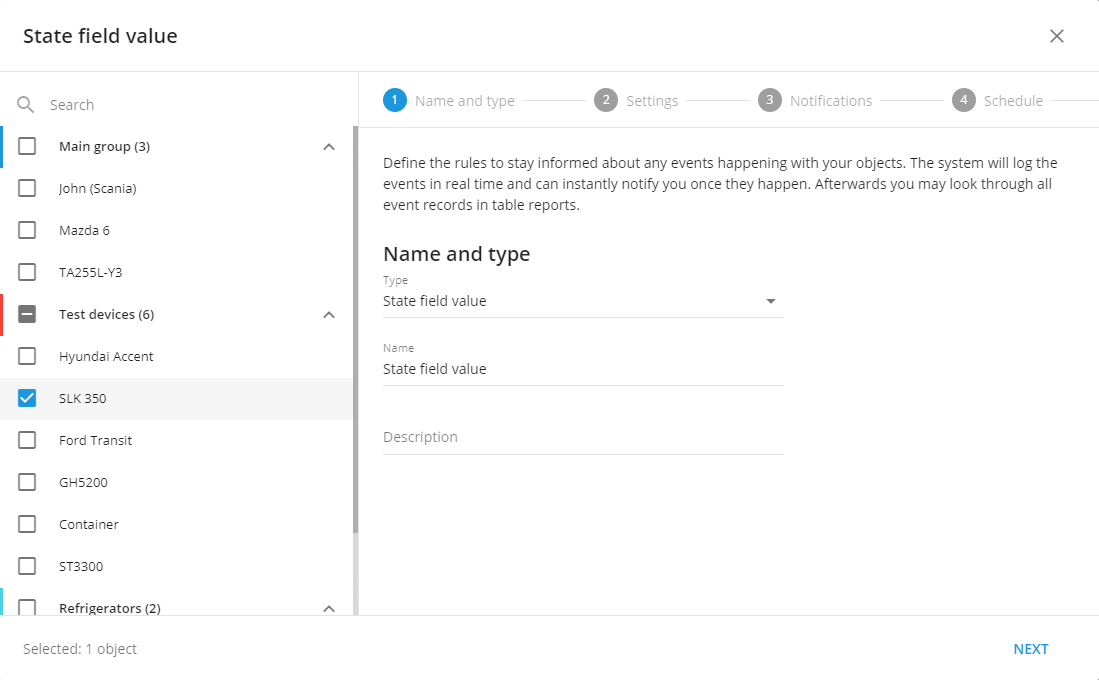 Live example - State field value alert rule type