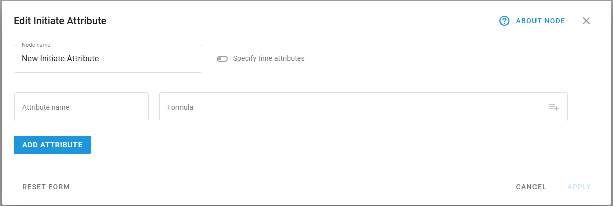 Initiate attribute node configuration panel showing the list of attributes and the Add New Attribute button