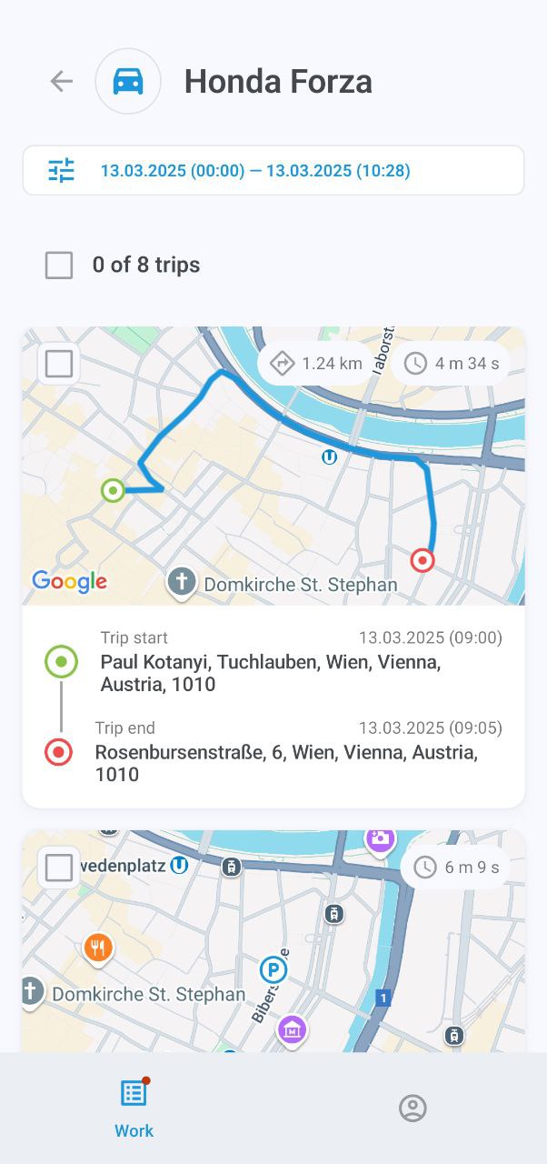 Trips list screen