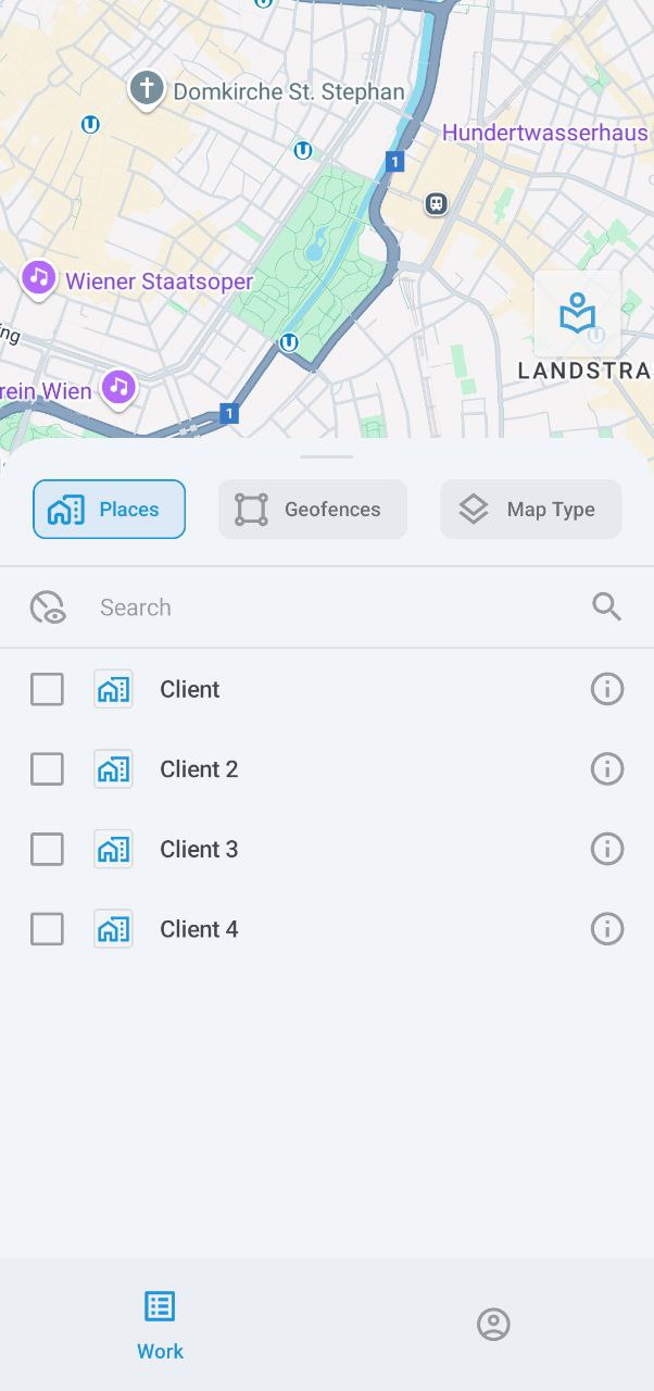 Places menu on map