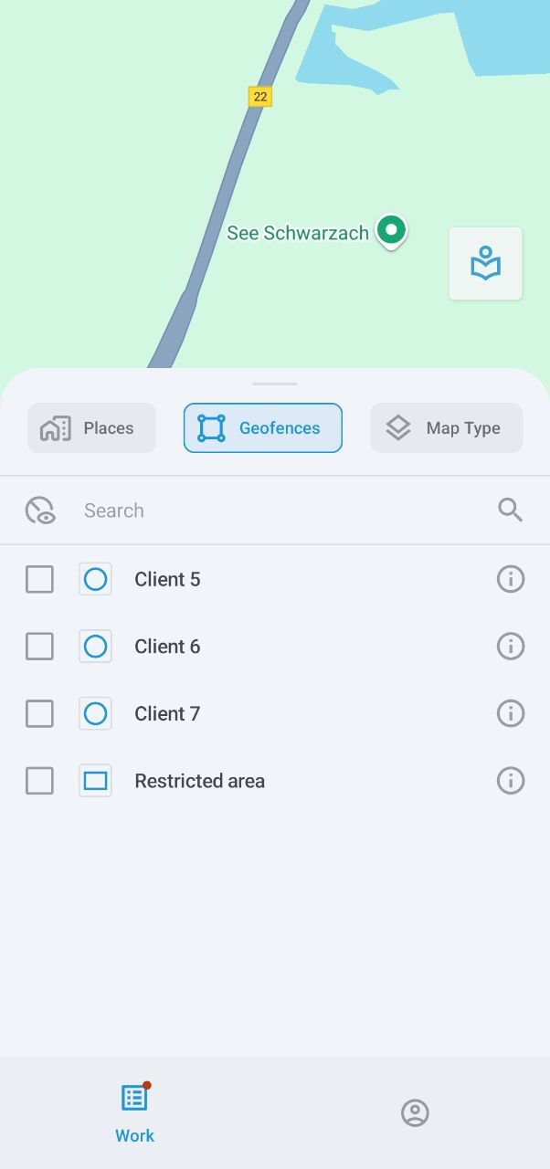 Geofences menu on map